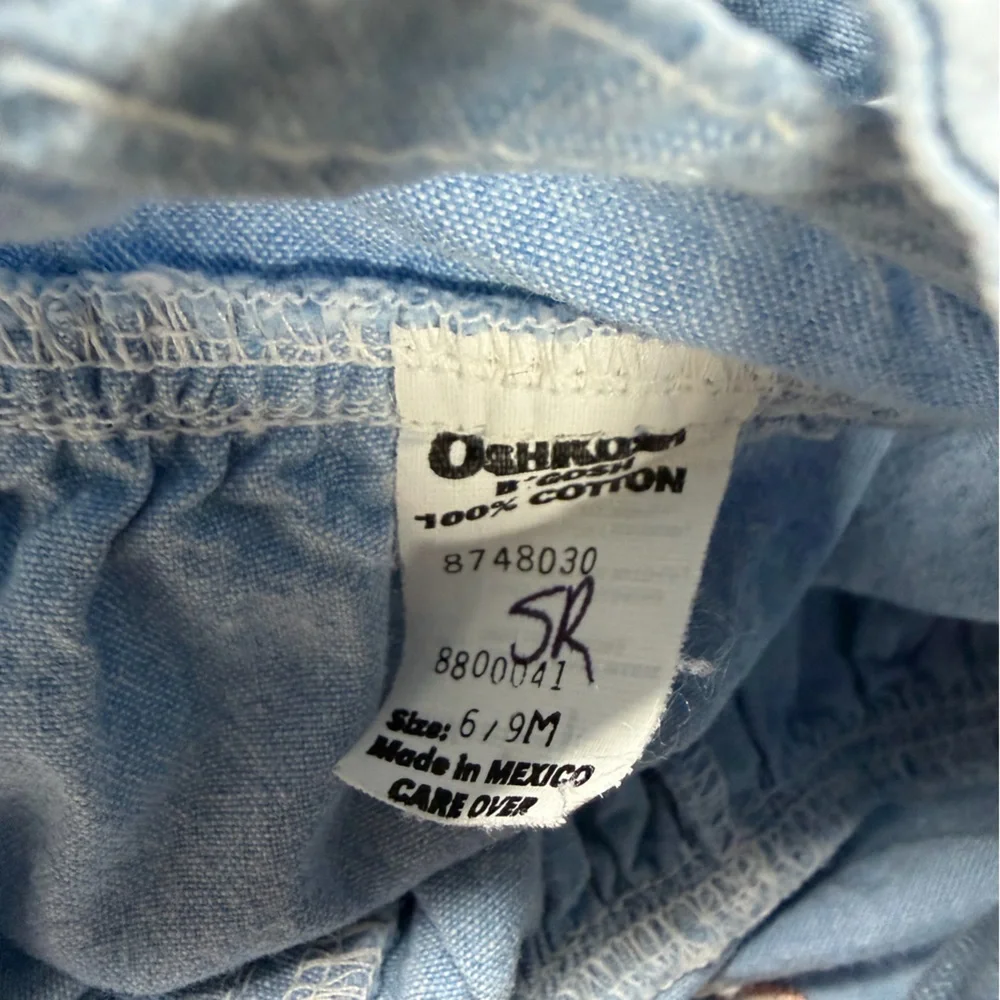 Vintage 90’s OshKosh B'gosh Light Blue Baby Flower Pots‎ Overalls 6-9 Months
